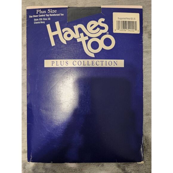 Vintage Hanes Too Day Sheer Control Top Reinforced Toe Plus Size 3Q Classic Navy - Picture 1 of 2